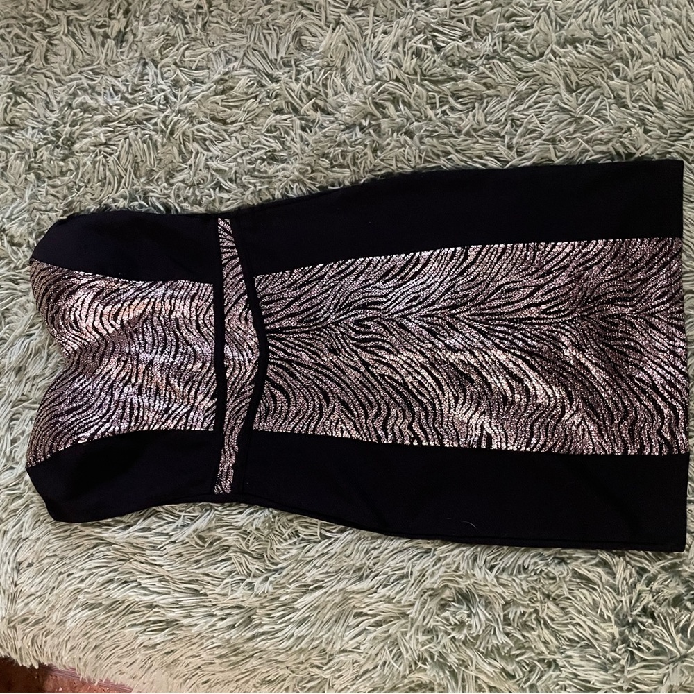 Glamorous Silver and Gold Strapless Sheath Dress